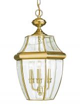 Generation Lighting 6039EN-02 - Lancaster traditional 3-light LED outdoor exterior pendant in polished brass gold finish with clear