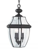 Generation Lighting 6039EN-12 - Lancaster traditional 3-light LED outdoor exterior pendant in black finish with clear curved beveled