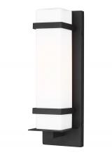 Generation Lighting 8520701EN3-12 - Alban modern 1-light LED outdoor exterior small square wall lantern sconce in black finish with etch