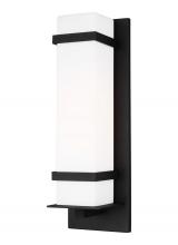 Generation Lighting 8720701EN3-12 - Alban modern 1-light LED outdoor exterior large square wall lantern sconce in black finish with etch